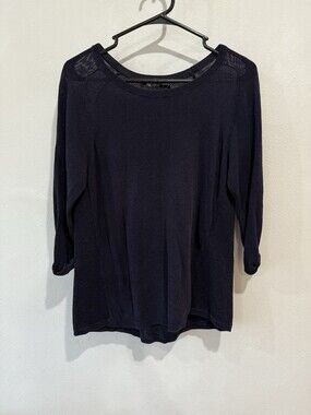 Nic + Zoe Womens Medium M Black Thin Lightweight knit sweater Pullover 3/4